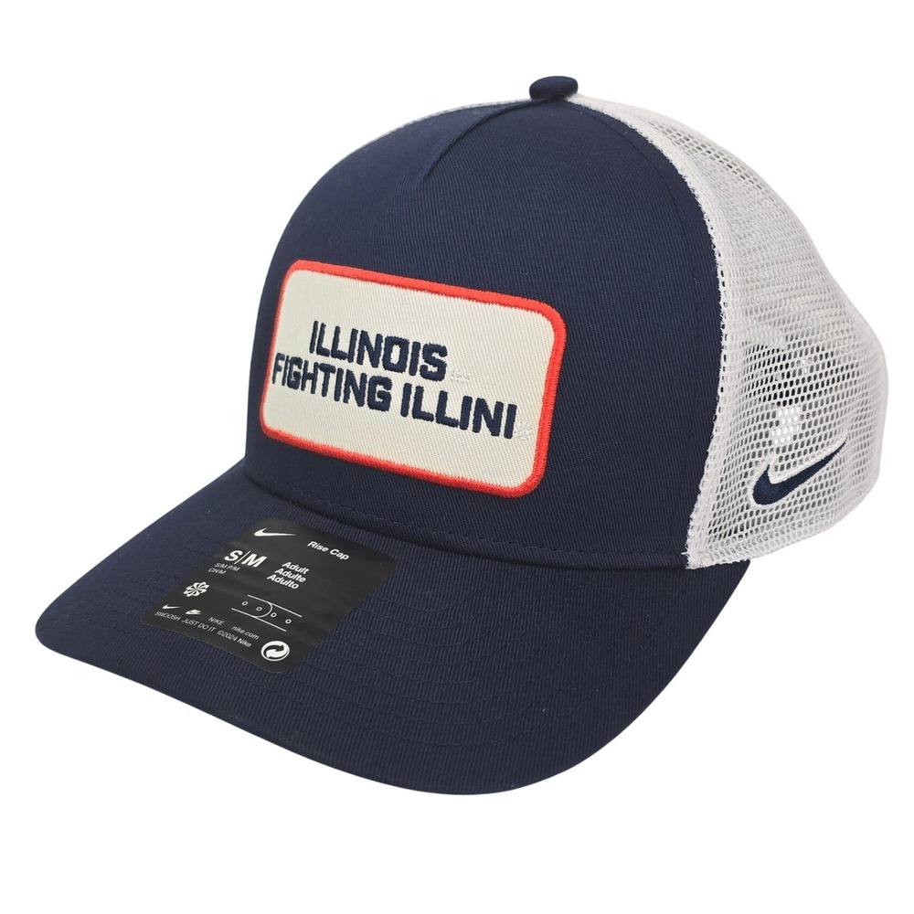 Nike Illinois Fighting Illini Rise Cap Trucker Hat S/M Navy White Dri-FIT NCAA